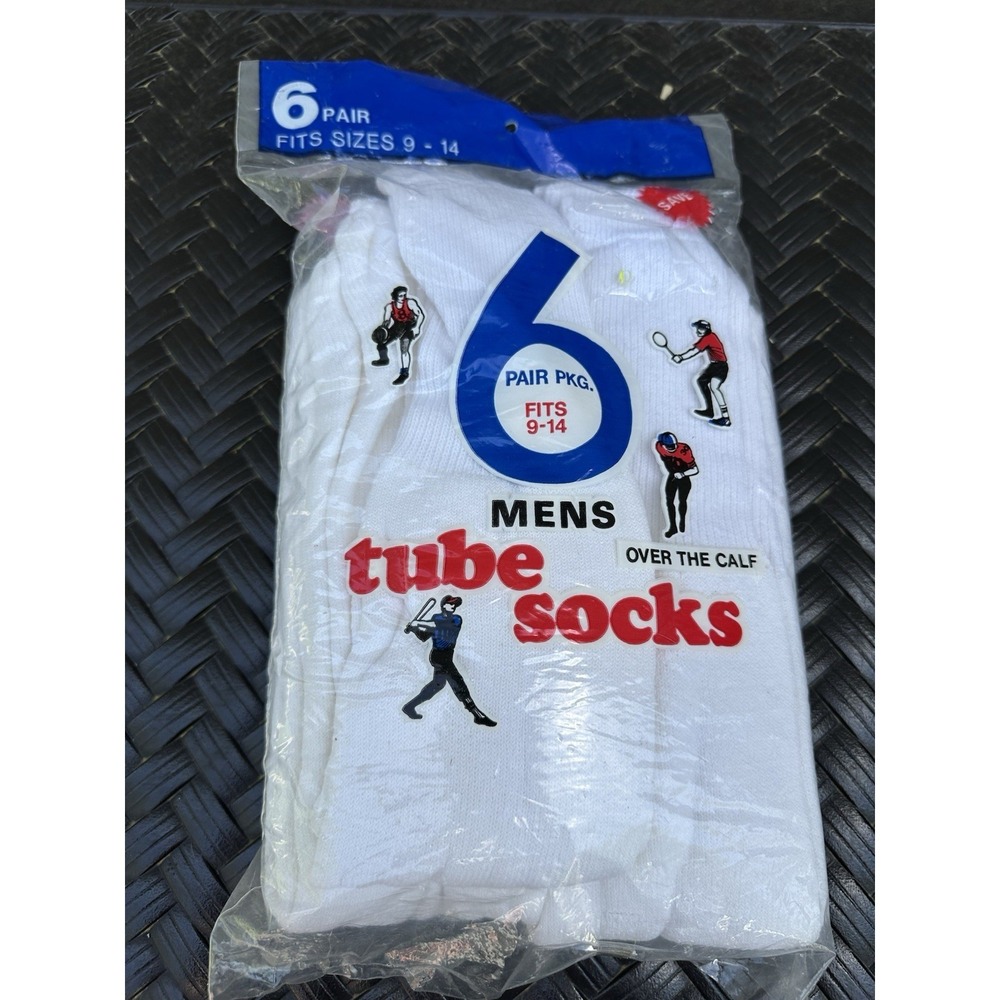 Vintage Men's Over Calf Tube Socks White 9-14 USA deadstock - Picture 2 of 2